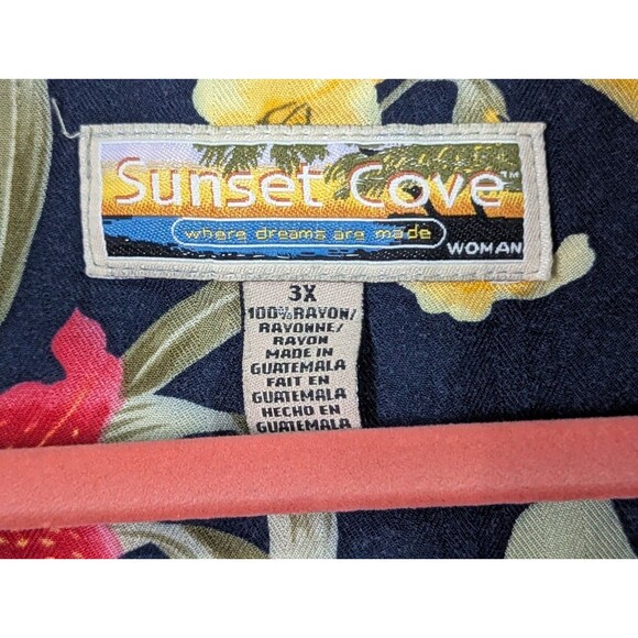 VTG Sunset Cove Hawaiian Shirt Womens Plus 3X S/S Navy Red Hibiscus Floral - Picture 4 of 4